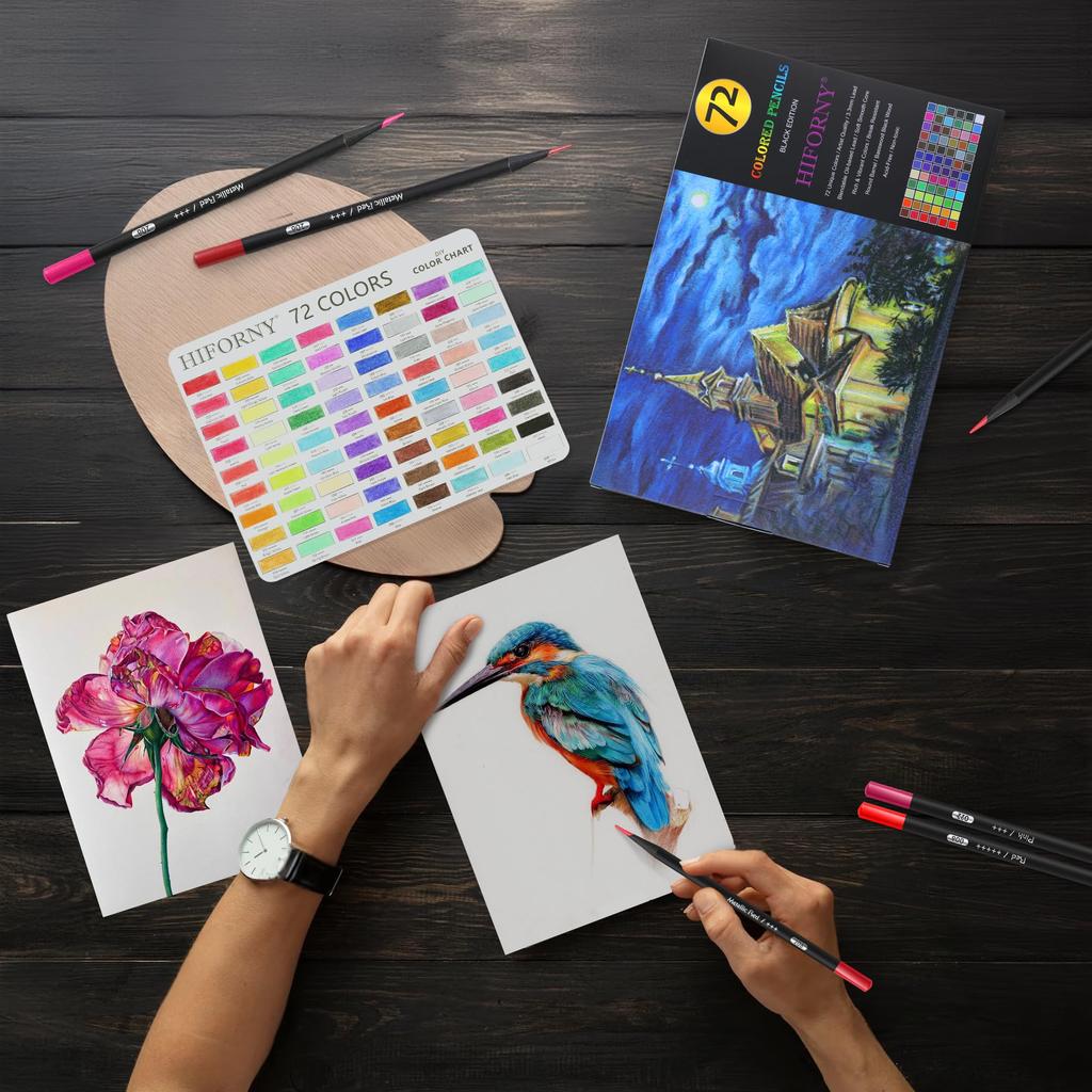 HIFORNY Premium Black Edition Colored Pencils for Adult 72 Smooth for and Art Suitable for Adults and Beginners Coloring, Pigment, Softcore, Artists,
