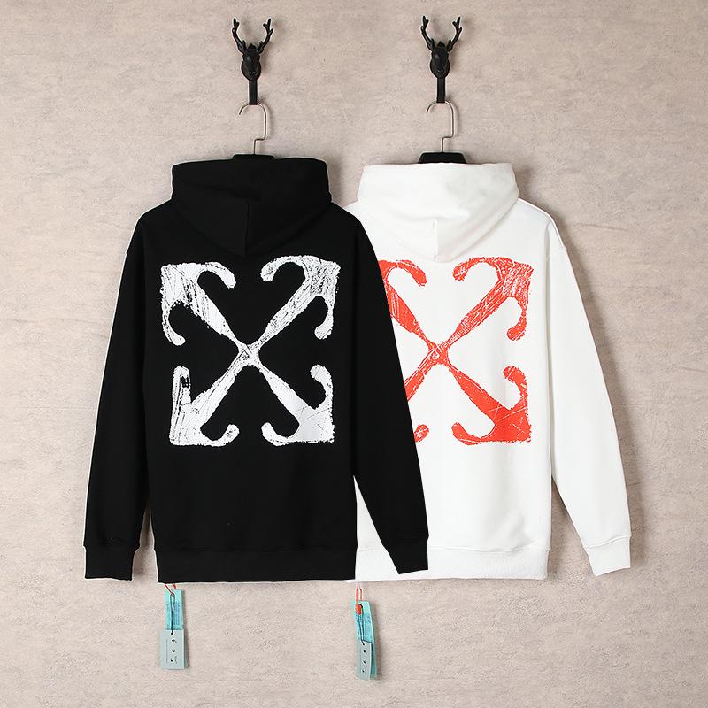 Unisex Off-White Embroidered Letter Hooded Sweatshirt for Autumn/Winter