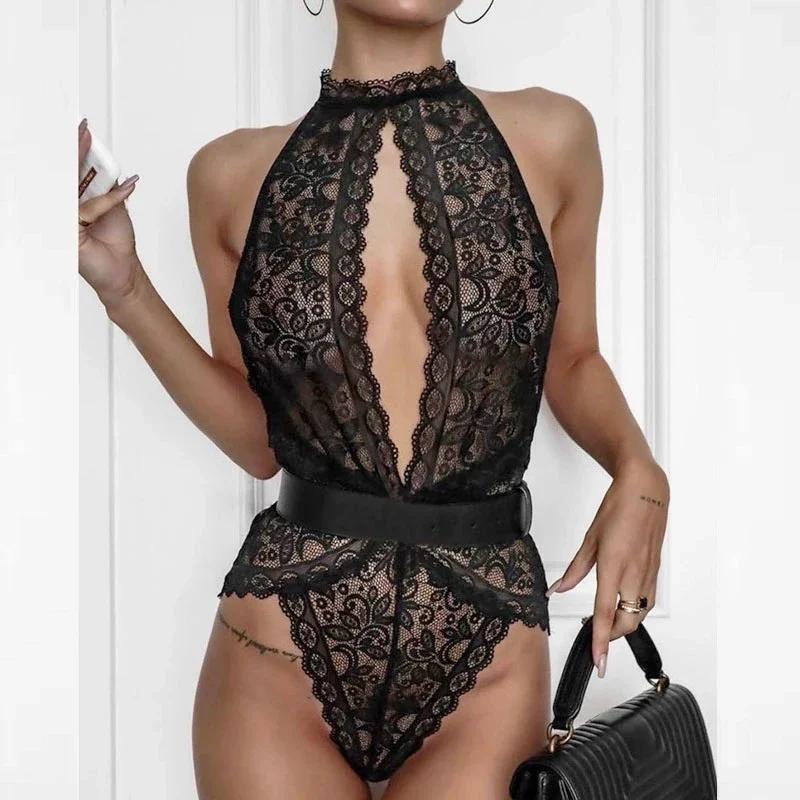 Hot Sexy Lingerie Floral See Through Teddy Bear Sexy Sex Costumes Women's Sexy Lingerie Lace Onesie Exotic Pajamas Erotic Mesh
