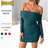 MGHR Damenmode Herbst Winter Einfarbig Druck Langarm Casual Kleider
