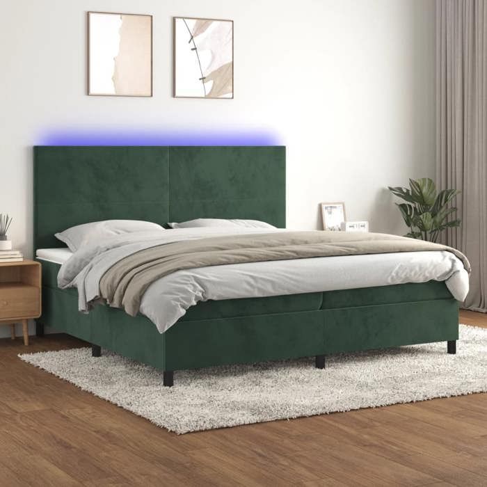 VidaXL Sommier à Lattes de Lit avec Matelas LED, Lit Rembourré avec Tête de Lit, Lit Double, Lit Adulte de Chambre, Moderne, 3136026