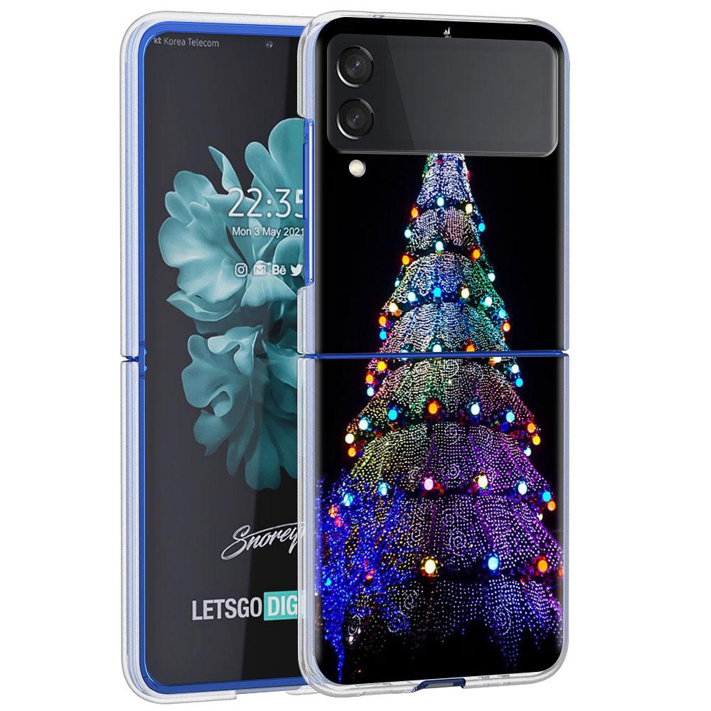 Merry Christmas Tree Deer Case For Samsung Galaxy Z Flip 4 5G Transparent Hard Cell Phone Cover ZFlip Clear PC Luxury Coque