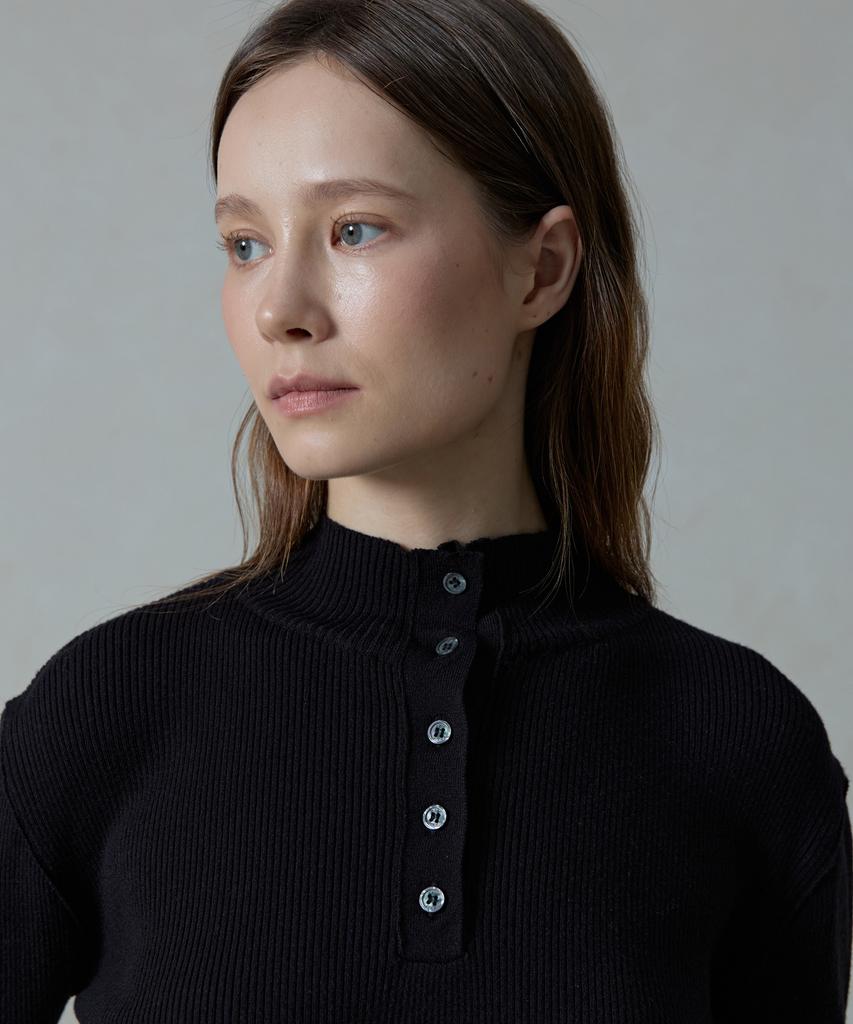 Aheule Aera Tension-Fit Henley Rib Half-Neck Knit_Black
