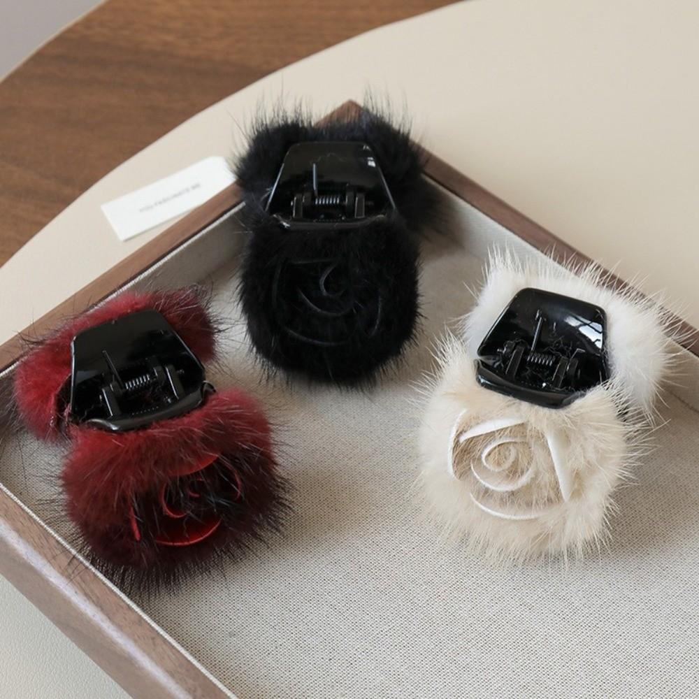 Soft Fur Half Updo Hairpins Hair Decoration Plush Hair Claw Fashion Ponytail Holders  Women