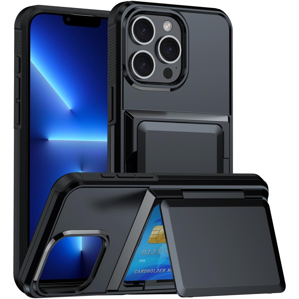 For iPhone 13 Pro Cases Card Slot TPU+PC Kickstand Phone Case