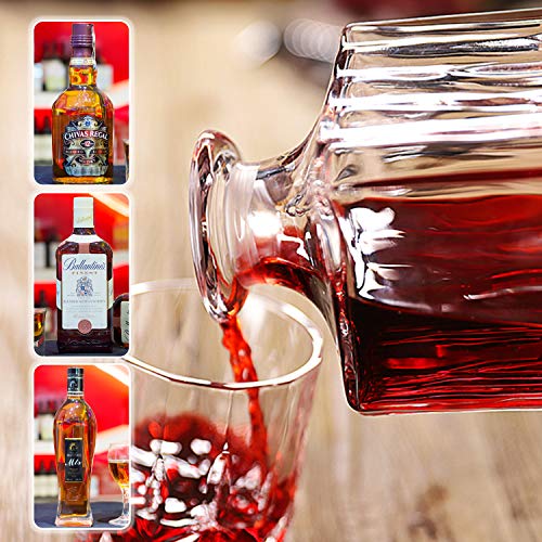 Airtight Geometric Stopper Glass Decanter - Whiskey Decanter for Wine, Bourbon, Brandy, Liquor, Juice, Water, and Mouthwash - Italian-made Lead-Free G