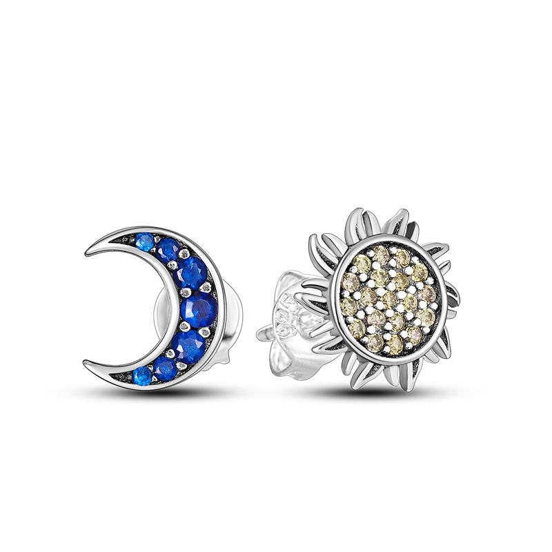 925 Silver Colorful Zircon Rose Gold Star Moon Women Earrings Brilliant Wedding Engagement Star Earrings Jewelry Gifts