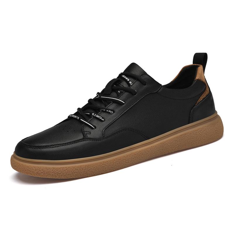 Men s Black Genuine Leather Low Top Casual Shoes 39