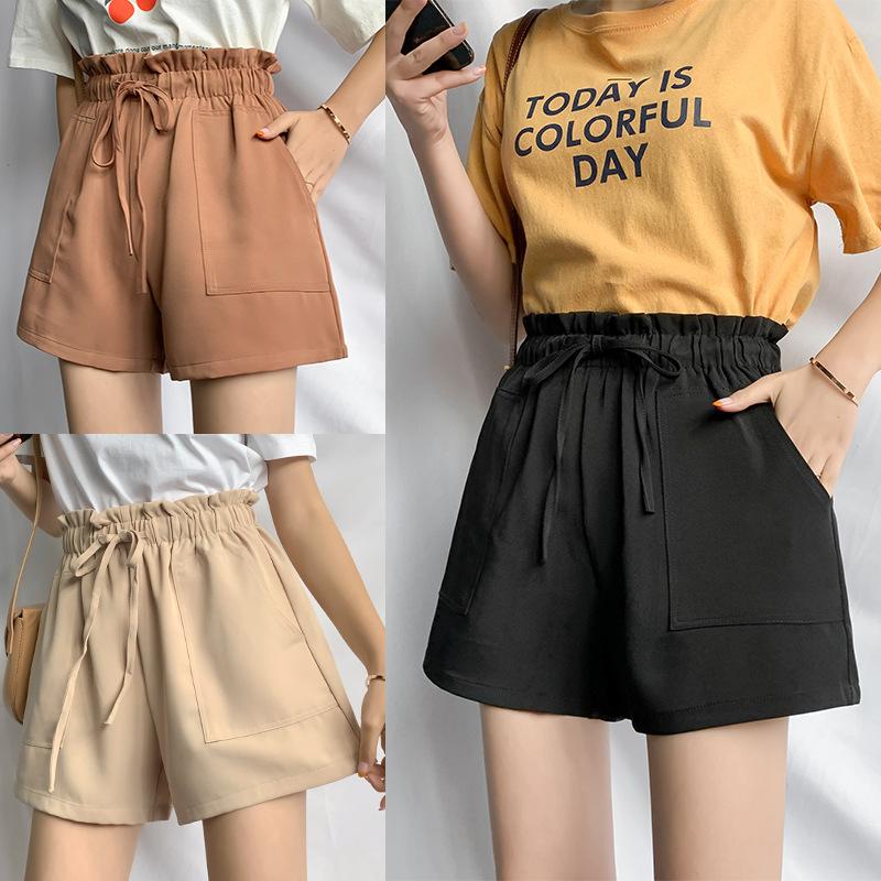 Summer Elegant High Waist Shorts Women Casual Solid Wide Leg Loose Short Pants Bottom Pocket Trousers A-line Pants