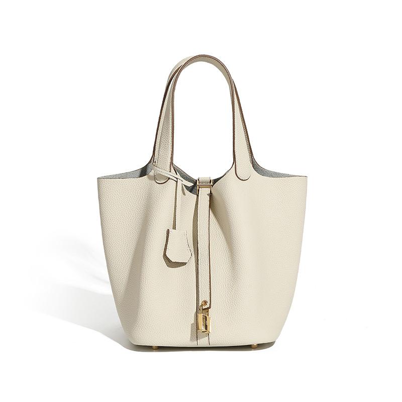 

Сумка-ведро из натуральной кожи, нишевая, высококлассная, изысканная, ручной работы, для женщин белый