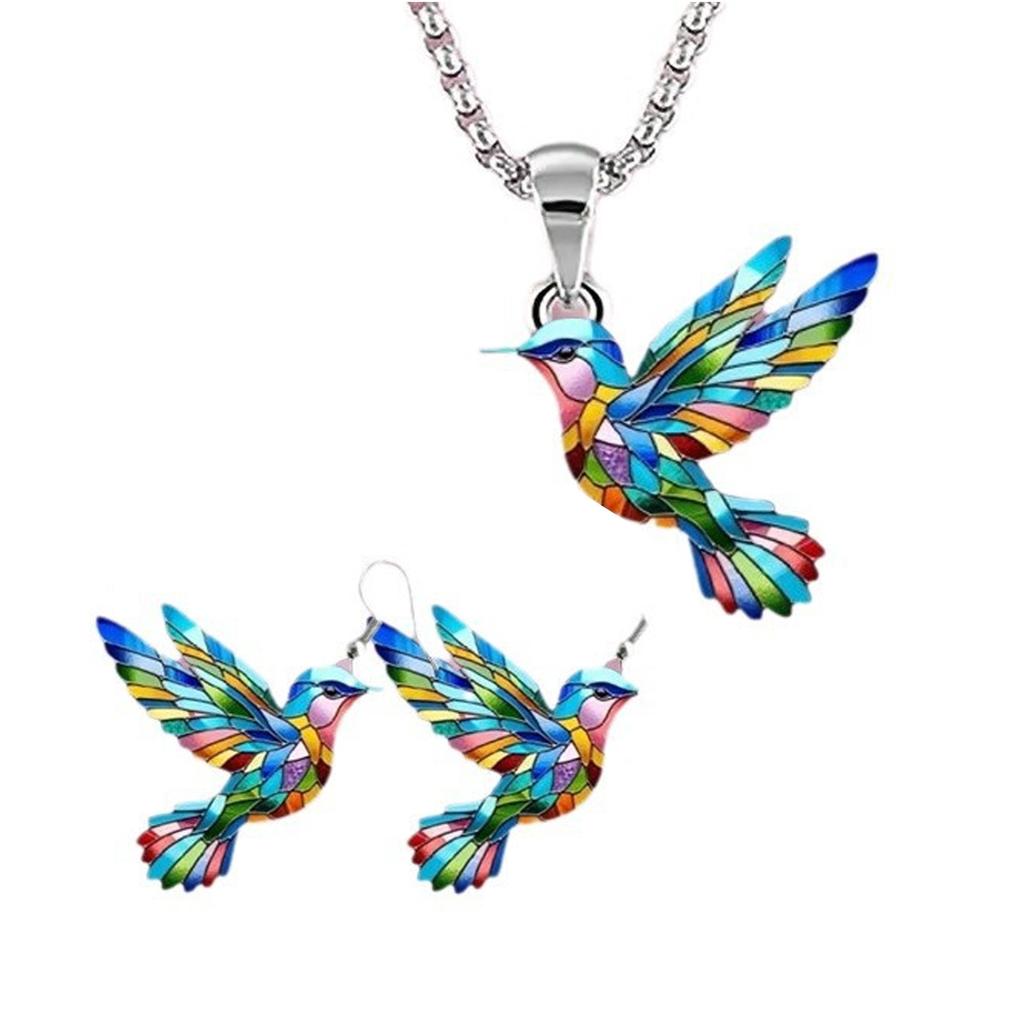 Miniatur Kolibri Anhänger Halskette Ohrringe Acryl Schmuck Accessoires Geschenk für Muttertag oder Valentinstagsgeschenke