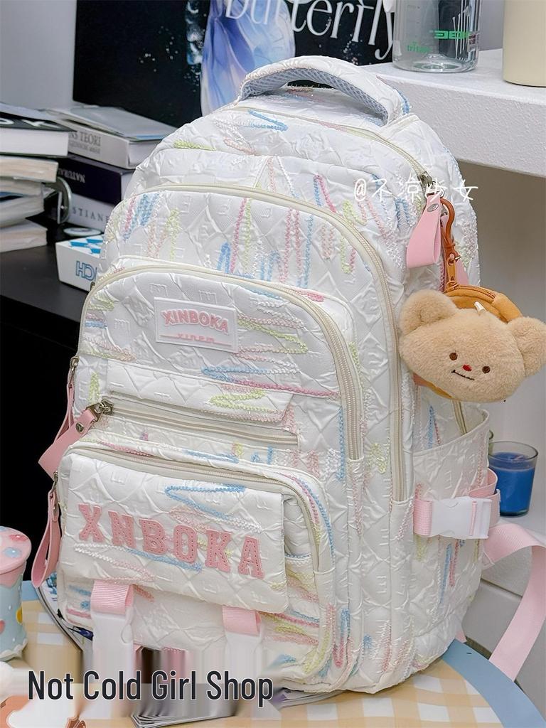 Cute Lightweight Rainbow Pleated Backpack for High School & Middle School Students