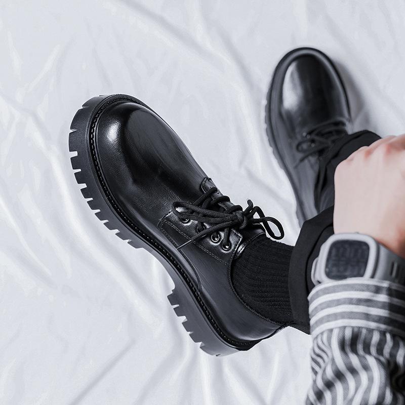 

Весна 2025 года, мужские повседневные кожаные туфли в британском стиле, черные, низкие ботинки Martin, на толстой подошве, с большим увеличением высоты головы 98137-R 38 чёрный