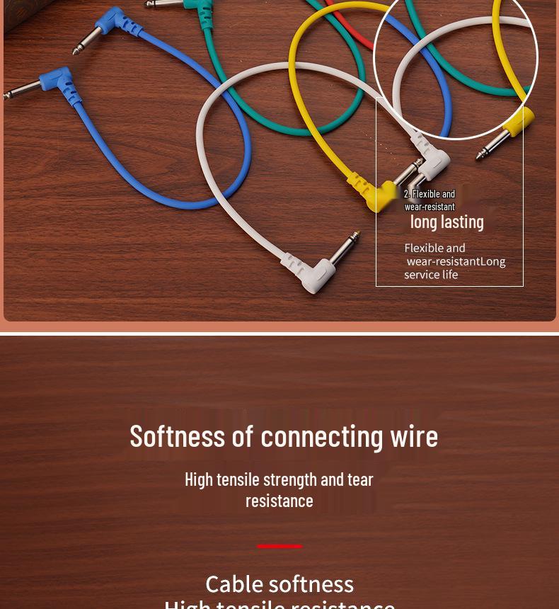 JOYO Electric Guitar & Bass Audio Cable - Black Leather Braided, Noise Reduction Connection