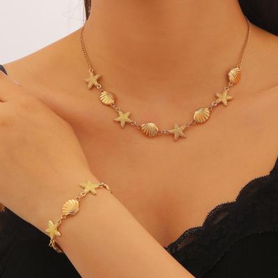 Seashell Starfish Necklace Earrings Bracelet Ocean-Themed 3-Piece Jewelry Set Elegant Beach Vacation Gift for Women