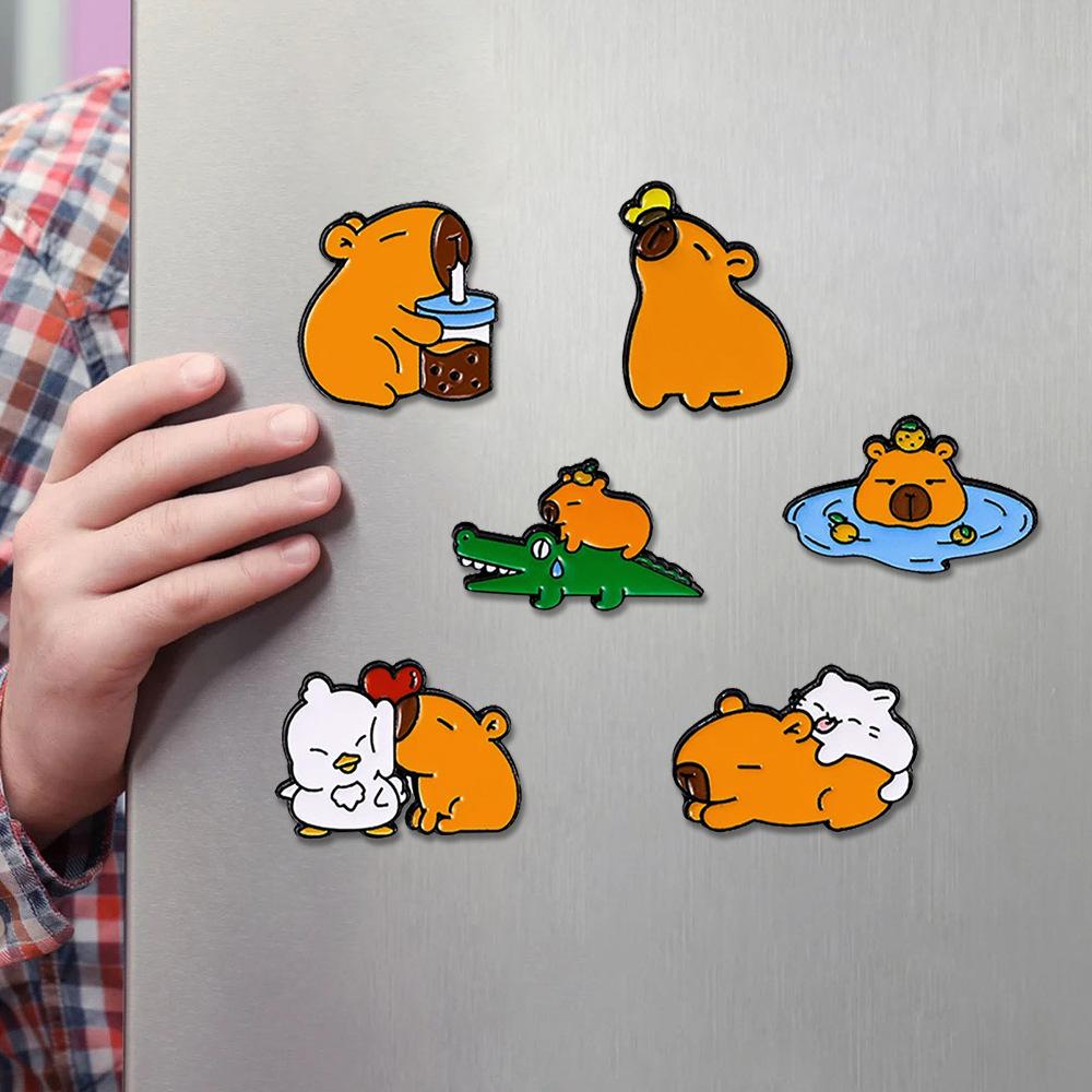 Strong Adsorption Metal Capybara Fridge Magnet, Creative Cute Cartoon Animal Magnetic Sticker, Decorative Magnet for Home Kitchen Refrigerator