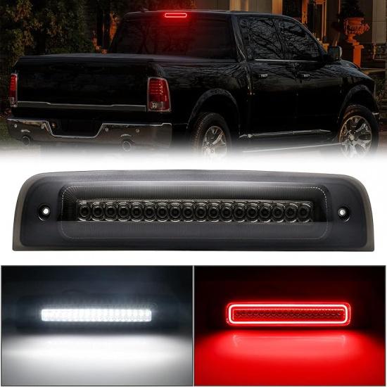 R&F Auto LED Strobe Third Brake Light Compatible With Ram 1500 2500 3500 4500 5500, 2010-2018, F1 Style Red Flash Smoked High Mounted Stop Lights
