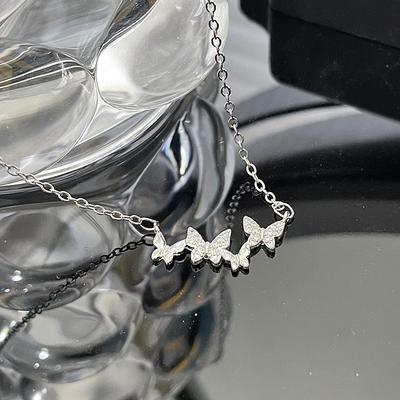 Butterfly Flash Diamond Inlaid Zircon Necklace Niche Design Cold Wind Sweet Cool Wind Light Luxury Collarbone Chain Female