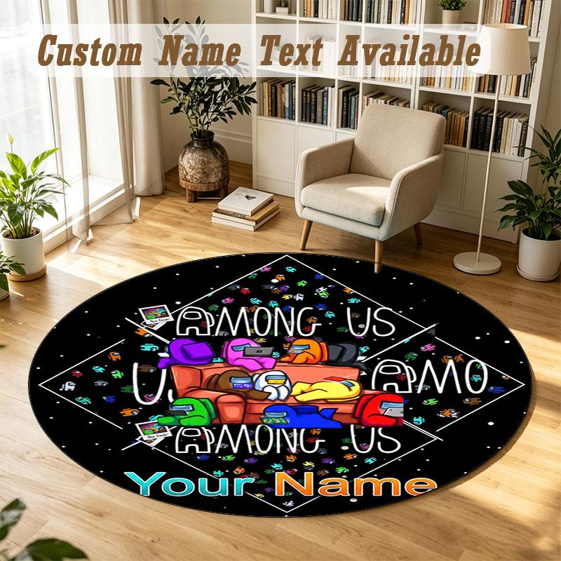 Round Rug Custom NameAmong Us Pattern Non Slip Carpet Home Floor Decor