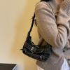 Y2K Washed Denim Shoulder Bag with Buckle Detail Zipper Closure Casual Underarm Purse for Daily Use