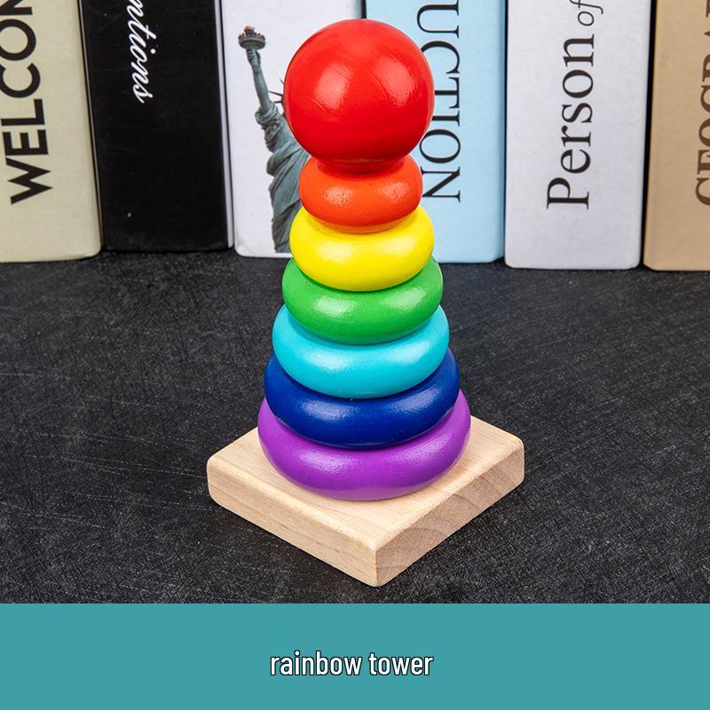 Children's Wooden Toy Set: Eight-Tone Piano, Bead Rainbow Tower, Puzzle Column, Twisting Worm
