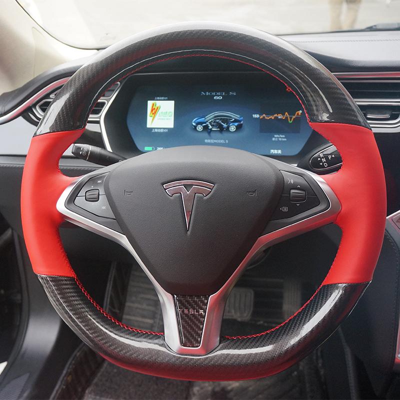 For Tesla modelS Model X Model 3 DIY Custom Leather Suede Steering Wheel Cover Car Wheel Cover Interior
