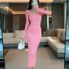 Autumn and Winter New Slim Fit Base Knitted Sexy Dress Women Elegant Mid Length V-neck Sweater Dress Women Solid High Waist Casual Party Dresses 25956