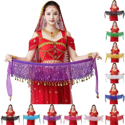 Dámská sexy flitrovaná poloviční sukně s vysokým pasem Příslušenství do pasu Flitrovaná šála na břišní tanec