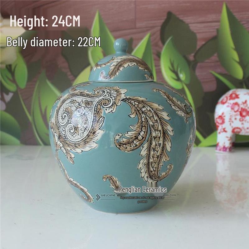 European Style Hand-Painted Ceramic Storage Jar for Living Room Décor