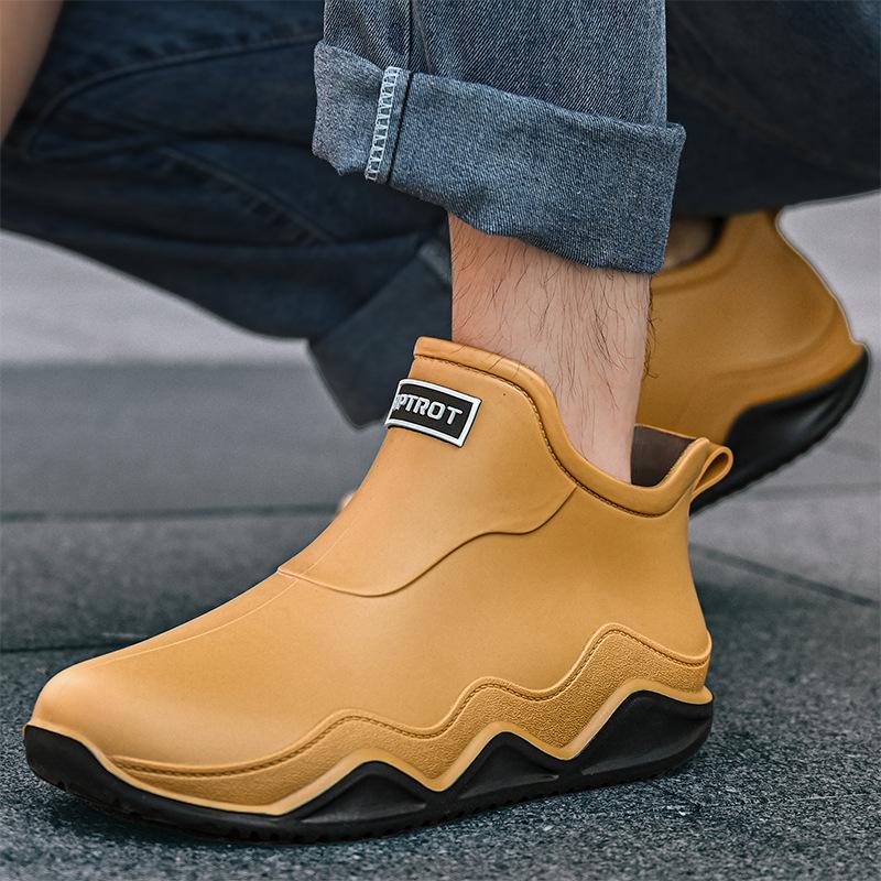 Water shoes short tube couple rain shoes men's low-top outer wear thick-soled shallow mouth non-slip rubber shoes men and women