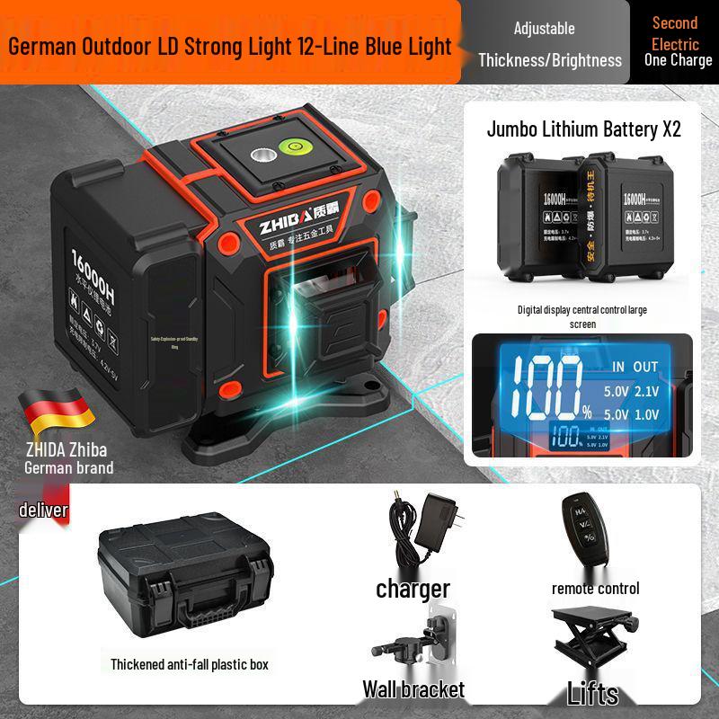 12-Line High Precision Green Infrared Level with Automatic Outdoor Wall Sticking and Self-Leveling