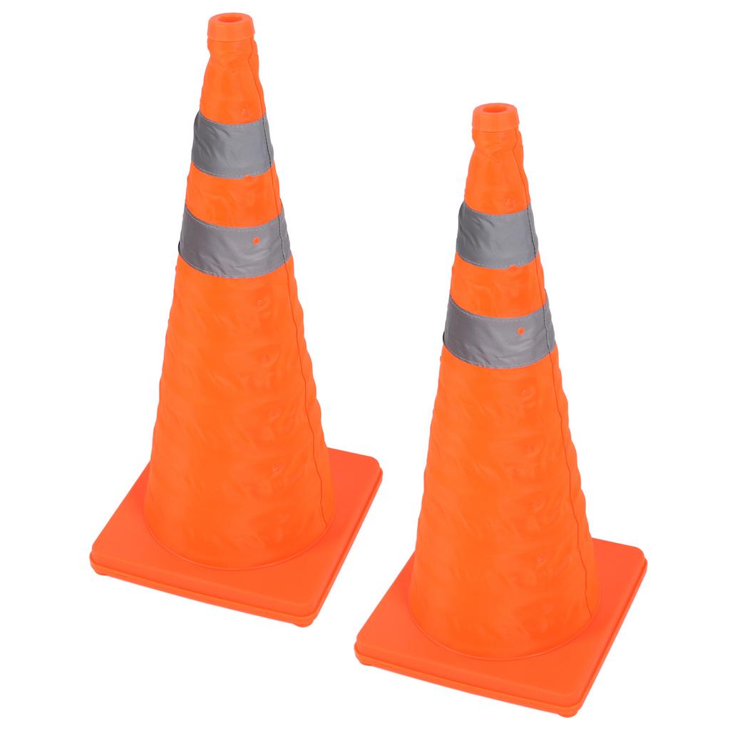 2PCS 70CM Folding Traffic Cones with Reflective Collar Orange Security Road Cone for Parking Lot