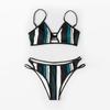 Women's Two Piece Striped Print Bikini Swimsuit Adjustable Straps V Neck Cut Out Design Bottoms Swimwear Set