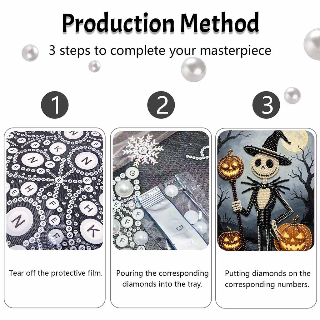 Halloween Jack Skellington Pumpkin Pearl Painting Art Kit Handmade Diy Home Decorations