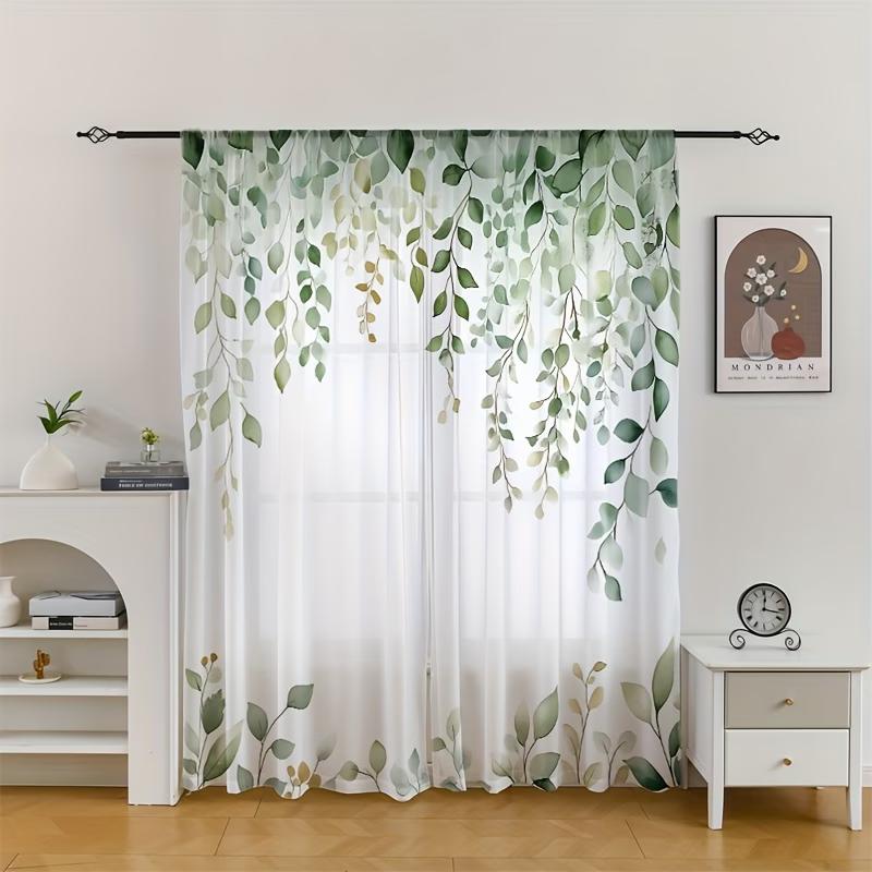 2 Pieces of Fresh Green Plant Digital Print Curtains, with Rod Pocket Design for Living Room and Bedroom Decor 60×150cm(23.6×59in)