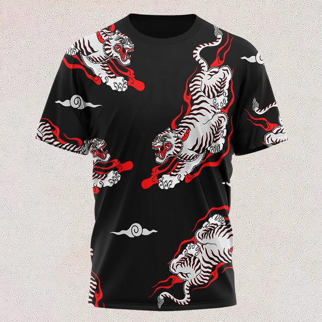 New T Shirt Full-color Tiger Head Short-sleeved Cool T-shirt Round Neck 3d Printed Casual Short-sleeved Shirt Oversized Clothing