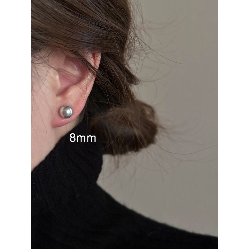 

Accessible Luxury Gray Steamed Bread Female Niche Style Best Selling Pearl Stud Earrings 8mm Shijia Grey Pearl-Silver Needle
