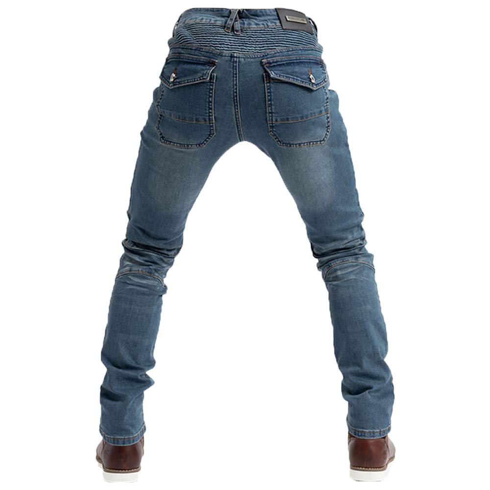 RENHE Motorcycle Denim Riding Pants with Abrasion Racing Size for and Winter Men's Pants, Protectors, Resistant, Straight-leg Pants, Blue, 1, Medium,