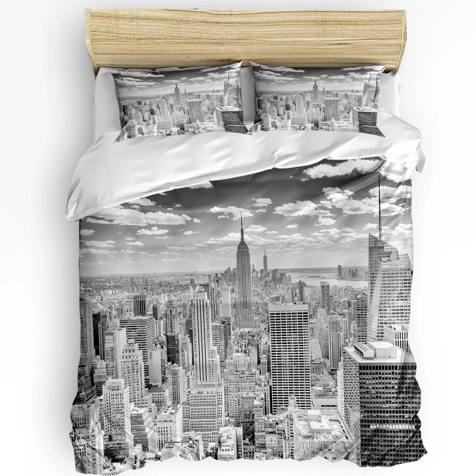 

Comforter 3Pcs Bedding Set Grey New York City Landscape Home Textile Pillow Case Boy Kid Teen Girl Bedding Comforter (quilt)-EU Single(135*200cm)3pcs