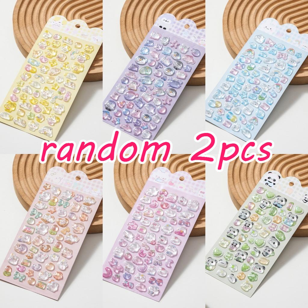 6PCS 3D Crystal Animal Relief Stickers - Sweet Candy Aesthetic Decals Waterproof for Diary Album Phone Case Keyboard Girls Gifts