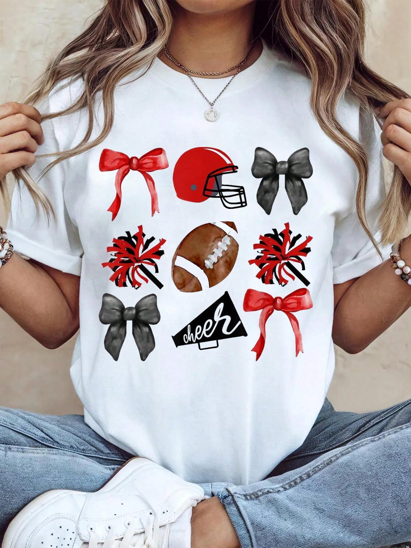 Football Cheer Bows Megaphone T-shirt L