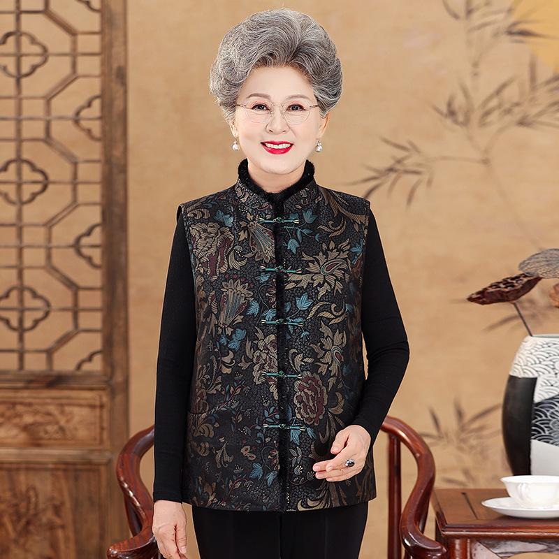 

Autumn & Winter Padded Vest for Elderly Women - Warm, Chinese Style Tang Suit Waistcoat 3XL жовтий