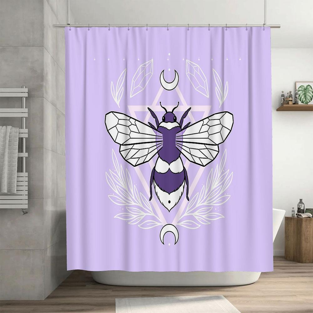 Bee Shower Curtain Nature Floral Pattern Bathroom Decor Vintage Rustic Farmhouse Wall Art Modern Home Decor Wall Hanging