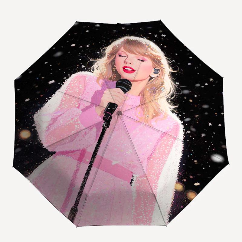 Ombrello Automatico con Apertura e Chiusura a Tema Taylor Swift, Ombrello da Viaggio Compatto, Leggero e Portatile, Adatto per la Spiaggia e gli Spostamenti