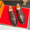 Men Dress Brogues Derbys Formal Business Brown Leather Shoes Black Tuxedo Wedding Shoes Plus Size