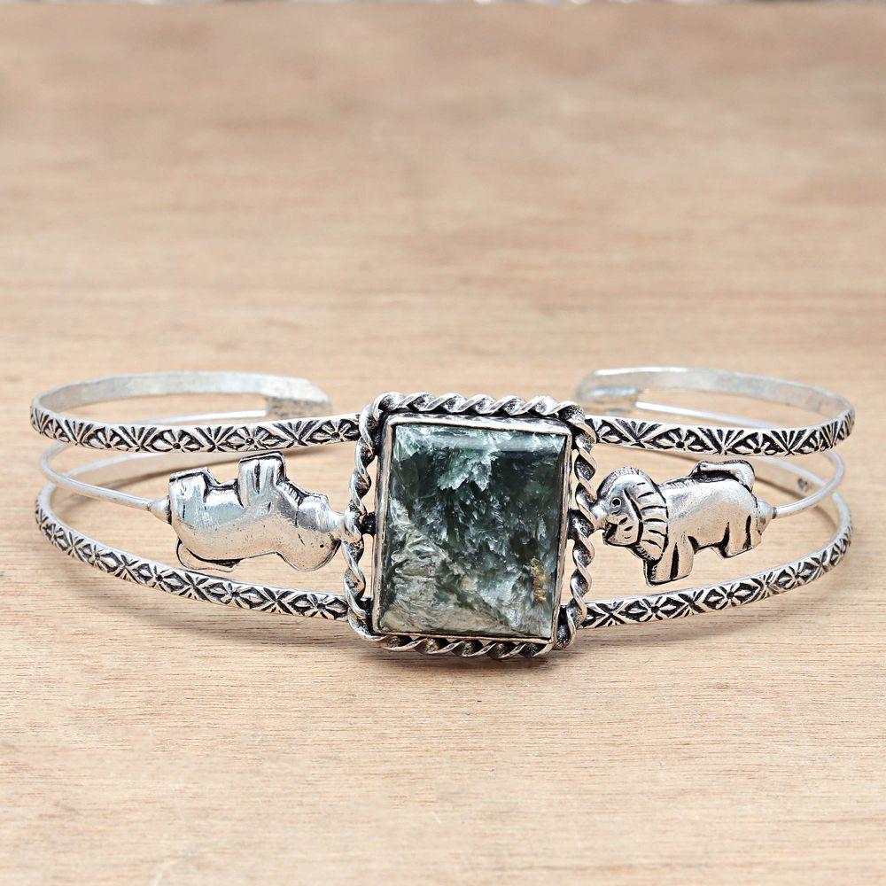 Seraphinite Gemstone Handmade Jewelry Cuff Bracelets 7''Adjustable