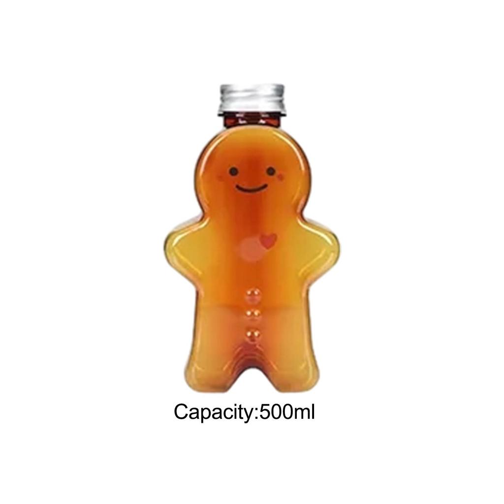 10Pcs Empty Juice Bottles Cute Gingerbread Man Multifunctional with Airtight Lids for Tea Milkshake Party Favors Camping Travel
