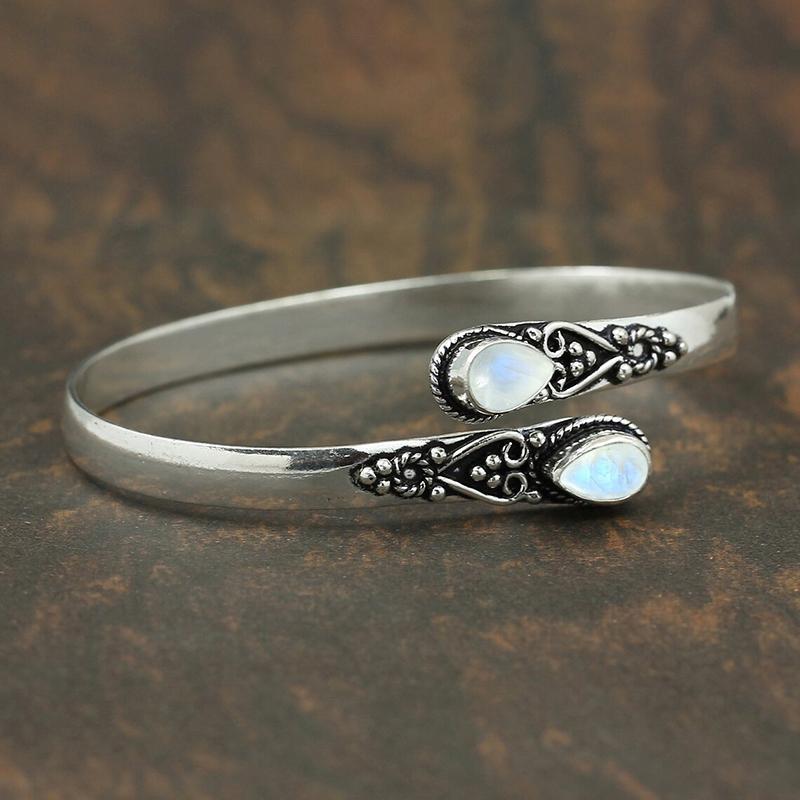 Vintage Ethnic Style Inlaid Imitation Natural Stone Bracelet Elegant Open Adjustable Bracelet Women Party Jewelry