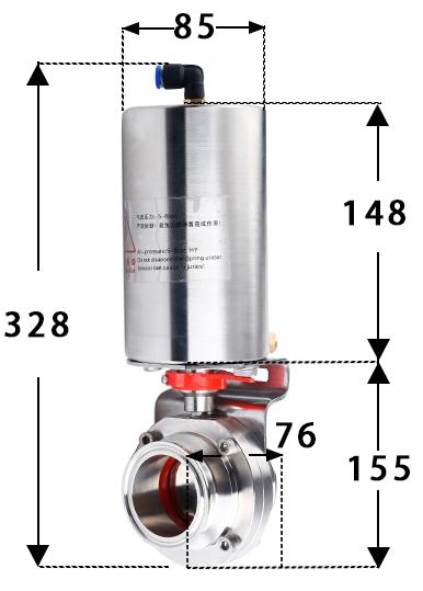 19-108mm Pipe 1.5" 2" -4" Tri Clamp 304 316L Stainless Steel Sanitary Butterfly Valve With Pneumatic actuator For Home Brew