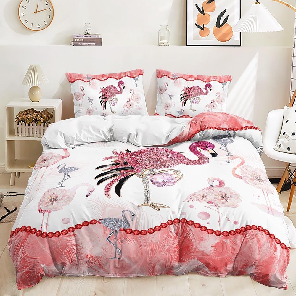 3D Flamingo Duvet Cover Full Size 2/3 Animal Pattern Bedding Set with Pillowcases for Teens and Boys Duvet Cover Pillowcase Gift